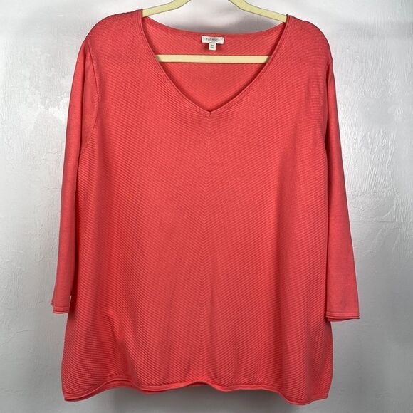 Talbots 100% cotton pink knit 3/4 sleeve pullover sweatshirt size 2X - Picture 1 of 8